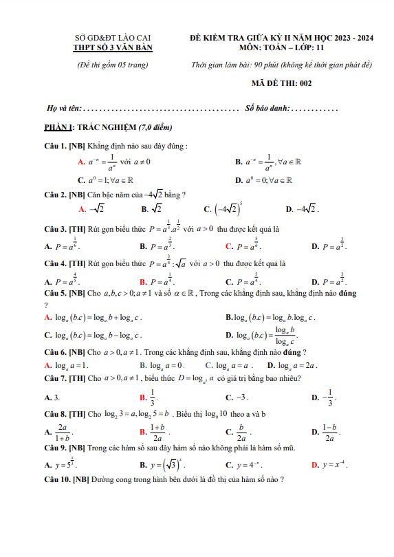 de tham khao giua hoc ki 2 hk2 lop 11 mon toan ctst nam 2023 2024 truong thpt van ban 3 lao cai d