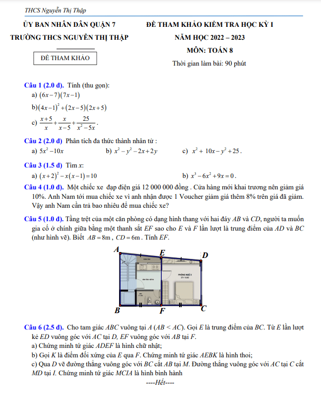 Đề tham khảo học kì 1 (HK1) lớp 8 môn Toán năm 2022 2023 trường THCS Nguyễn Thị Thập TP HCM 1 de tham khao hoc ki 1 hk1 lop 8 mon toan nam 2022 2023 truong thcs nguyen thi thap tp hcm d