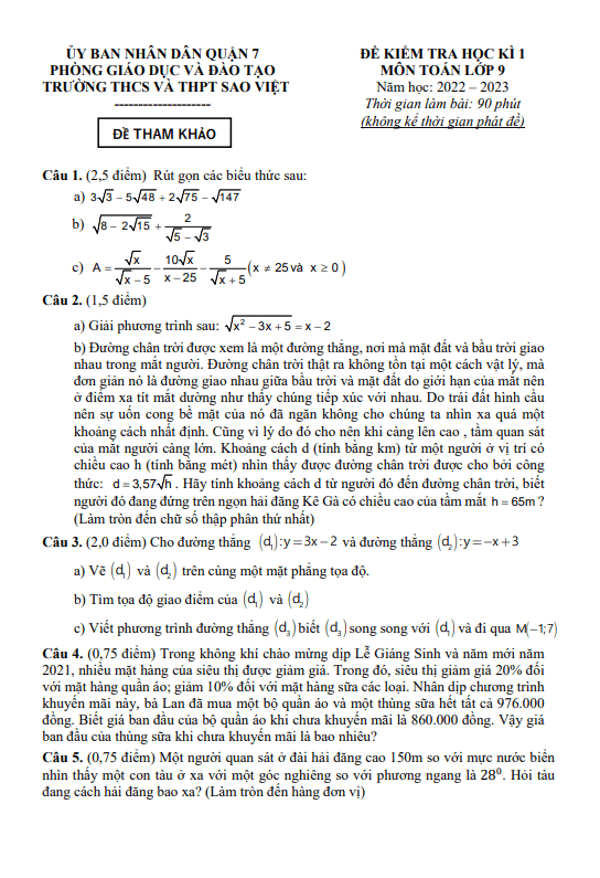 de tham khao hoc ki 1 hk1 lop 9 mon toan nam 2022 2023 truong sao viet tp hcm d