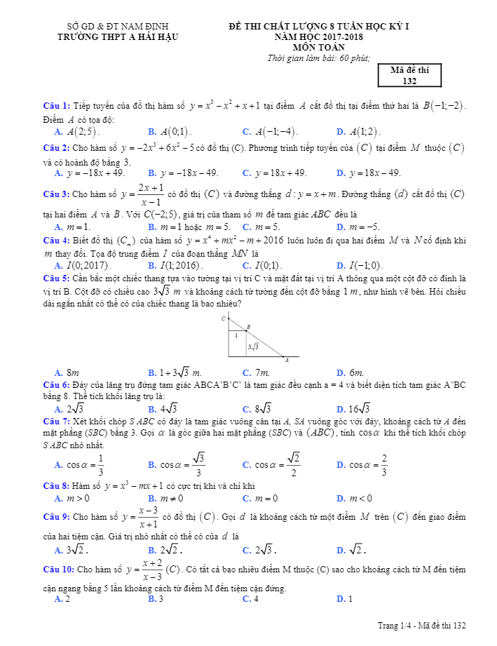 de thi chat luong 8 tuan hoc ki 1 hk1 nam hoc 2017 2018 lop 12 mon toan truong thpt a hai hau nam dinh d