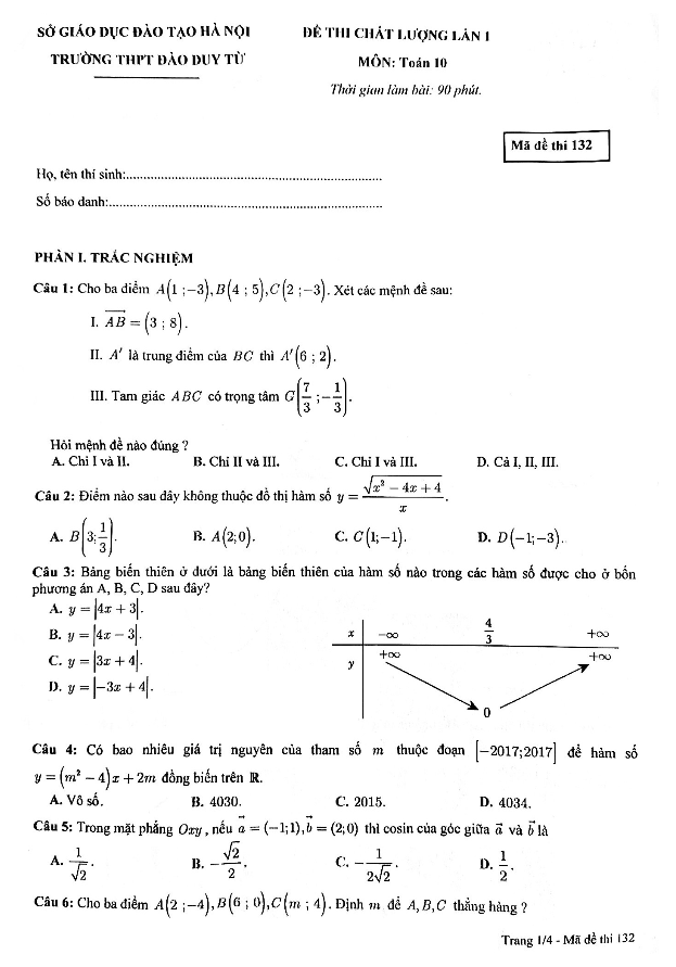 de thi chat luong lan 1 lop 10 mon toan truong thpt dao duy tu ha noi d