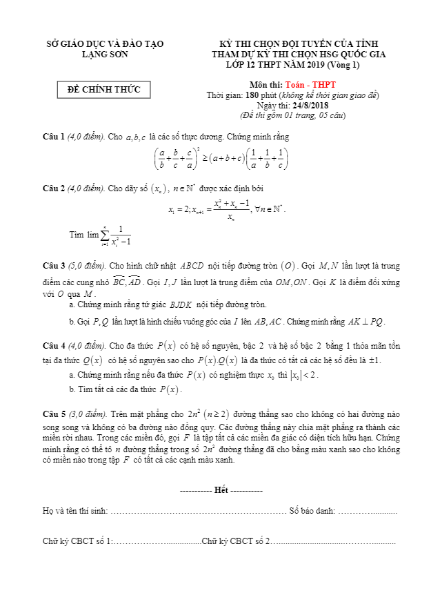 de thi chon doi tuyen tham du ky thi hsg quoc gia lop 12 mon toan nam 2019 so gd va dt lang son d