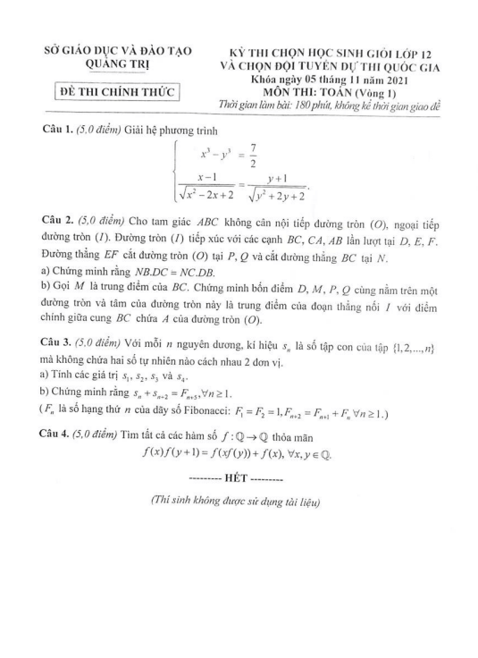 de thi chon hoc sinh gioi lop 12 mon toan nam 2021 2022 so gd dt quang tri d