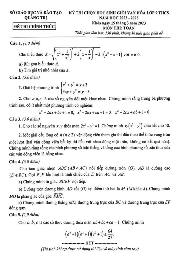 de thi chon hoc sinh gioi lop 9 mon toan nam 2022 2023 so gd dt quang tri d