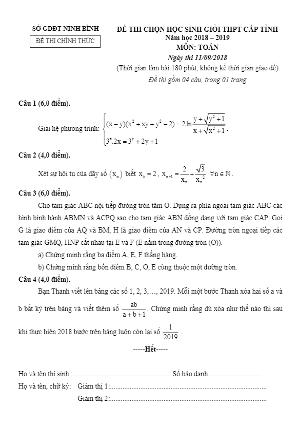 de thi chon hoc sinh gioi toan thpt cap tinh nam 2018 2019 so gd va dt ninh binh d