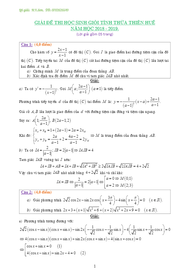 de thi chon hsg cap tinh lop 12 mon toan thpt nam 2018 2019 so gd va dt thua thien hue d
