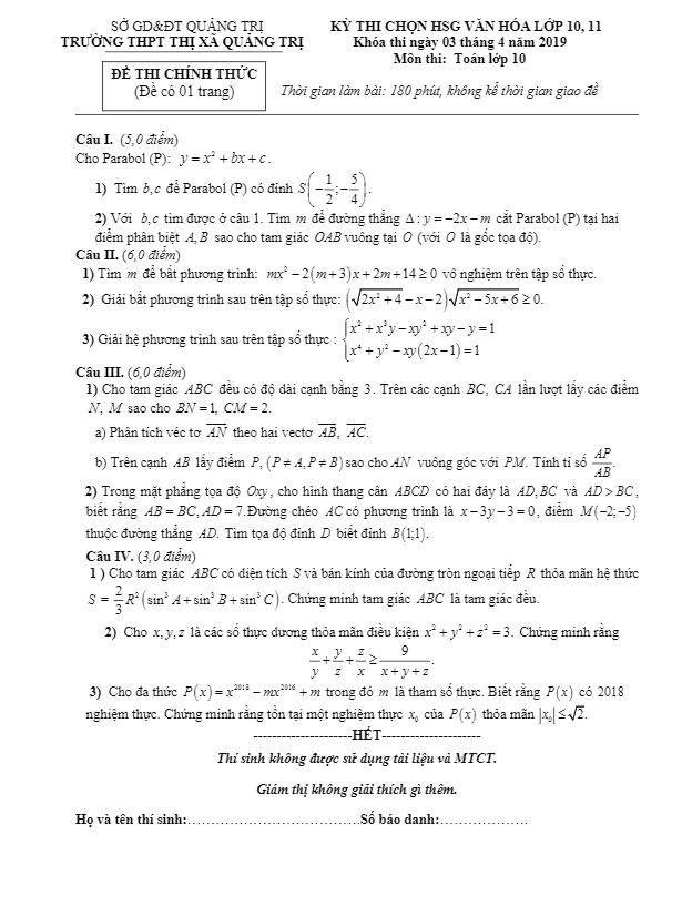 de thi chon hsg lop 10 mon toan nam 2018 2019 truong thpt thi xa quang tri d