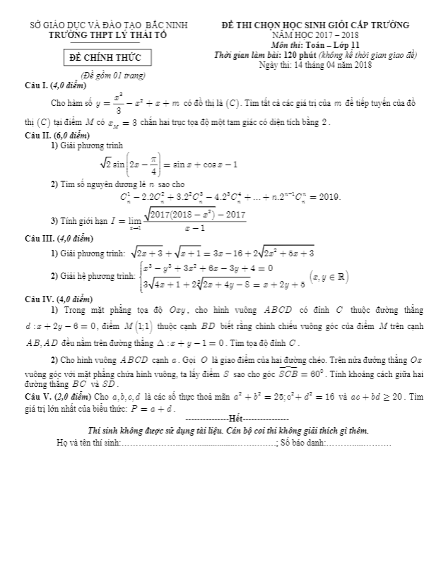 de thi chon hsg lop 11 mon toan cap truong nam 2017 2018 truong ly thai to bac ninh d