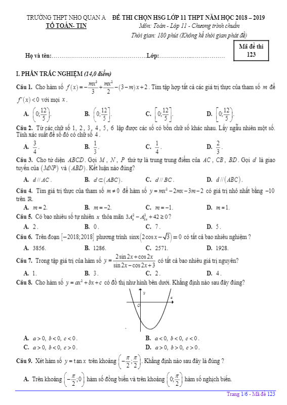 de thi chon hsg lop 11 mon toan nam 2018 2019 truong nho quan a ninh binh d