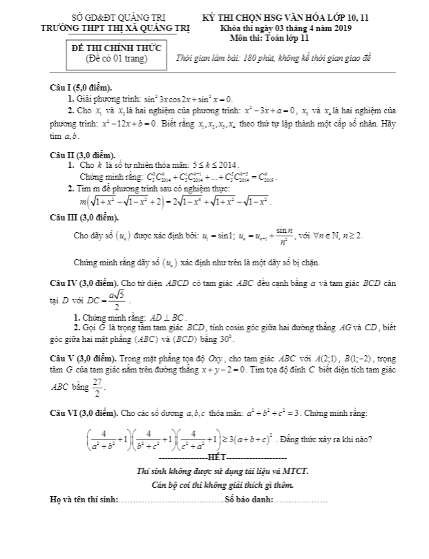 de thi chon hsg lop 11 mon toan nam 2018 e28093 2019 truong thpt thi xa quang tri d