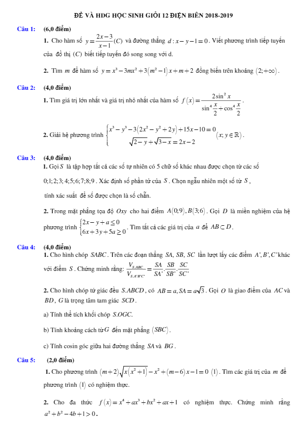 de thi chon hsg lop 12 mon toan cap co so nam hoc 2018 2019 so gd va dt dien bien d