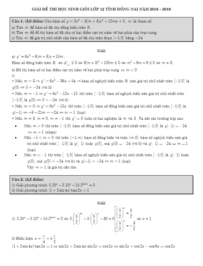 Đề thi chọn HSG lớp 12 môn Toán THPT năm 2018 2019 sở GD ĐT Đồng Nai 4 de thi chon hsg lop 12 mon toan thpt nam 2018 2019 so gd dt dong nai d
