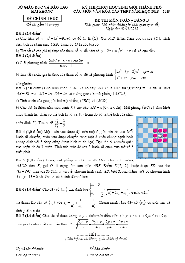 Đề thi chọn HSG thành phố môn Toán năm 2018 2019 sở GD và ĐT Hải Phòng 5 de thi chon hsg thanh pho mon toan nam 2018 2019 so gd va dt hai phong d