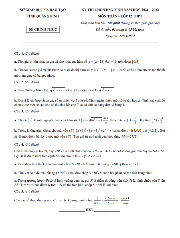 Đề thi chọn HSG tỉnh lớp 12 môn Toán THPT năm 2021 2022 sở GD ĐT Quảng Bình 6 de thi chon hsg tinh lop 12 mon toan thpt nam 2021 2022 so gd dt quang binh d