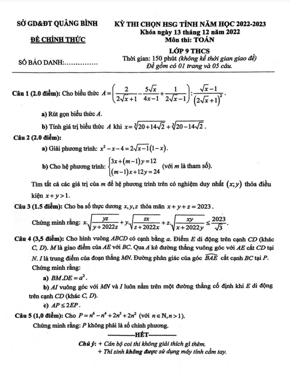 de thi chon hsg tinh lop 9 mon toan nam 2022 2023 so gd dt quang binh d