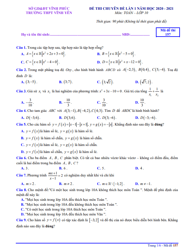 de thi chuyen de lop 10 mon toan lan 1 nam 2020 2021 truong thpt vinh yen vinh phuc d