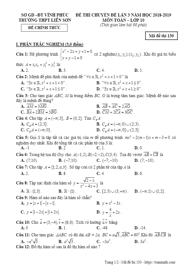 de thi chuyen de lop 10 mon toan lan 3 nam 2018 2019 truong lien son vinh phuc d