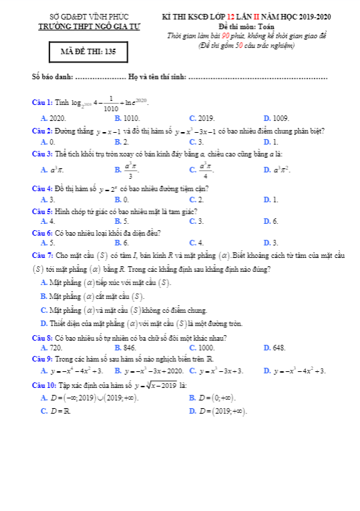 de thi chuyen de lop 12 mon toan lan 2 nam 2019 2020 truong ngo gia tu vinh phuc d