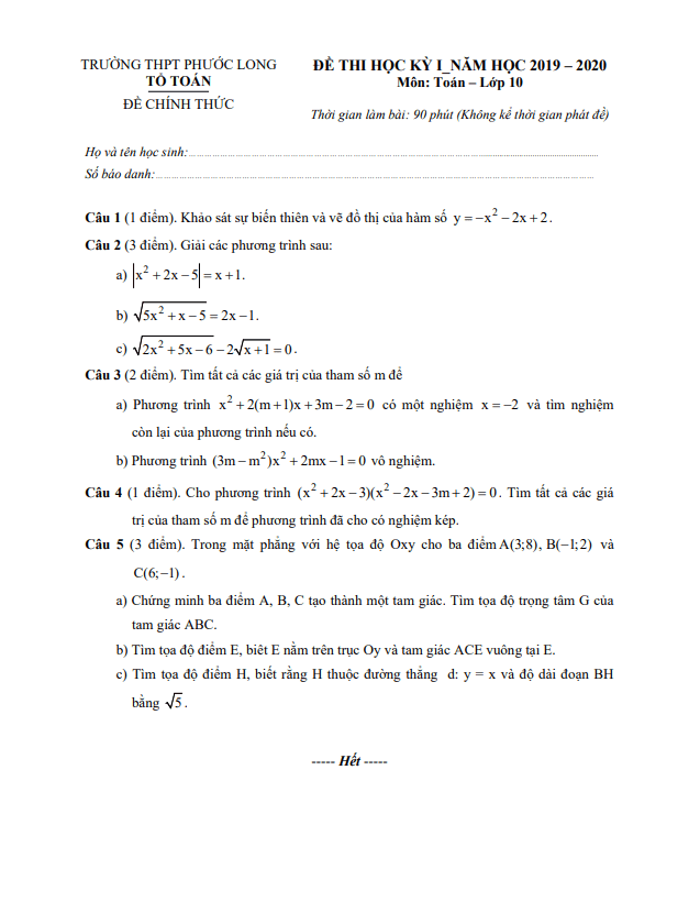 Đề thi cuối học kì 1 (HK1) lớp 10 môn Toán năm 2019 2020 trường THPT Phước Long TP HCM 1 de thi cuoi hoc ki 1 hk1 lop 10 mon toan nam 2019 2020 truong thpt phuoc long tp hcm d
