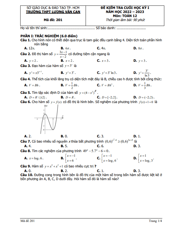 Đề thi cuối học kì 1 (HK1) lớp 12 môn Toán năm 2022 2023 trường THPT Lương Văn Can TP HCM 5 de thi cuoi hoc ki 1 hk1 lop 12 mon toan nam 2022 2023 truong thpt luong van can tp hcm d
