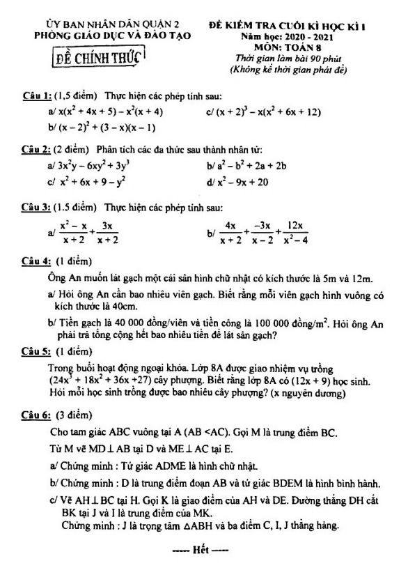 de thi cuoi hoc ki 1 hk1 lop 8 mon toan nam 2020 2021 phong gd dt quan 2 tp hcm d
