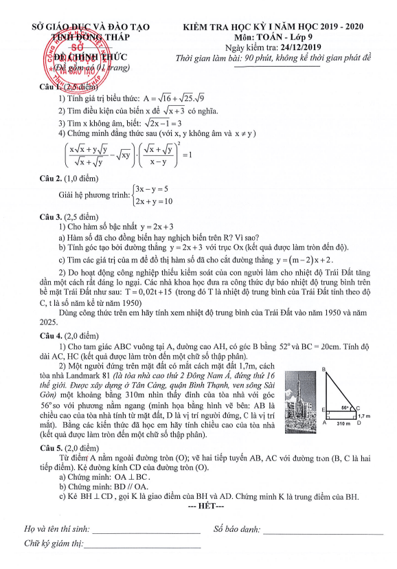 de thi cuoi hoc ki 1 hk1 lop 9 mon toan nam 2019 2020 so gd dt dong thap d