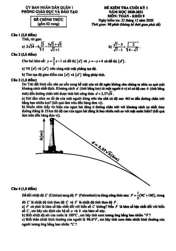 de thi cuoi hoc ki 1 hk1 lop 9 mon toan nam 2020 2021 phong gd dt quan 1 tp hcm d