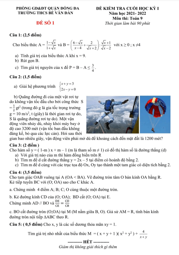de thi cuoi hoc ki 1 hk1 lop 9 mon toan nam 2021 2022 truong thcs be van dan ha noi d