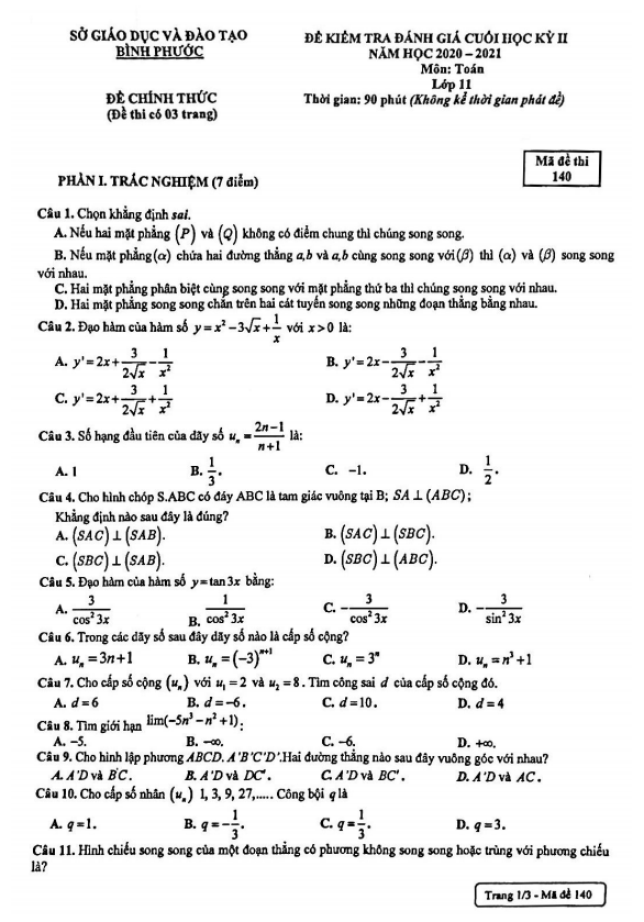 de thi cuoi hoc ki 2 hk2 lop 11 mon toan nam 2020 2021 so gd dt binh phuoc d