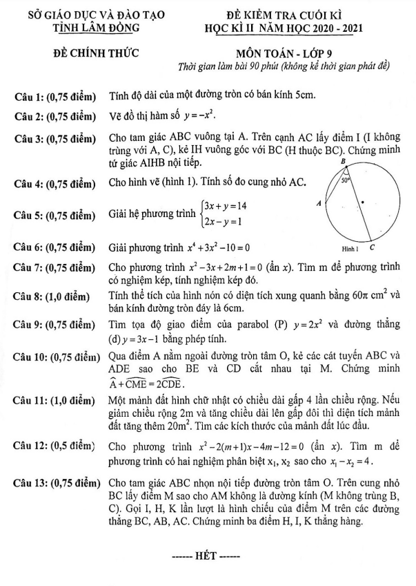 Đề thi cuối học kì 2 (HK2) lớp 9 môn Toán năm 2020 2021 sở GD ĐT tỉnh Lâm Đồng 3 de thi cuoi hoc ki 2 hk2 lop 9 mon toan nam 2020 2021 so gd dt tinh lam dong d