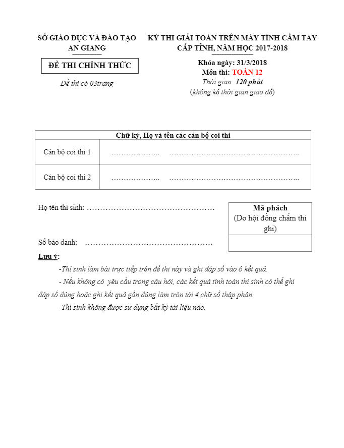 de thi giai lop 12 mon toan tren may tinh cam tay cap tinh nam 2017 2018 so gd dt an giang d