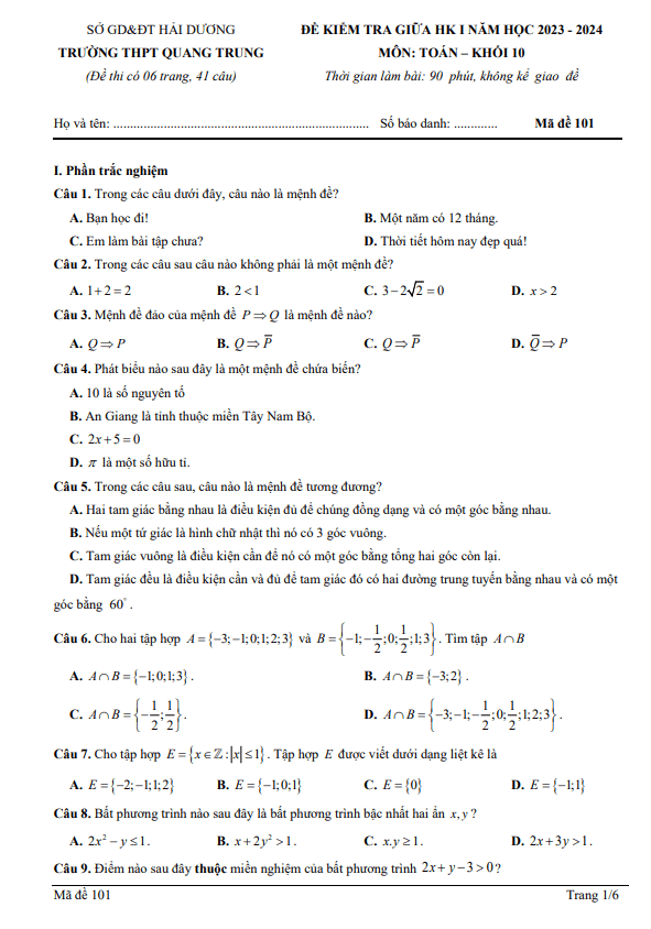 de thi giua hki lop 10 mon toan nam 2023 2024 truong thpt quang trung hai duong d