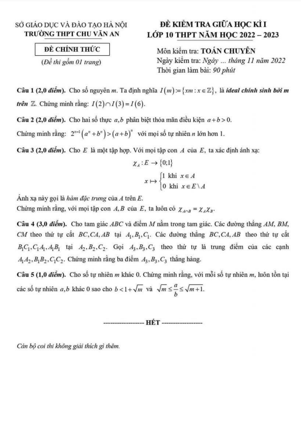 de thi giua hoc ki 1 hk1 lop 10 mon toan chuyen nam 2022 2023 truong thpt chu van an ha noi d