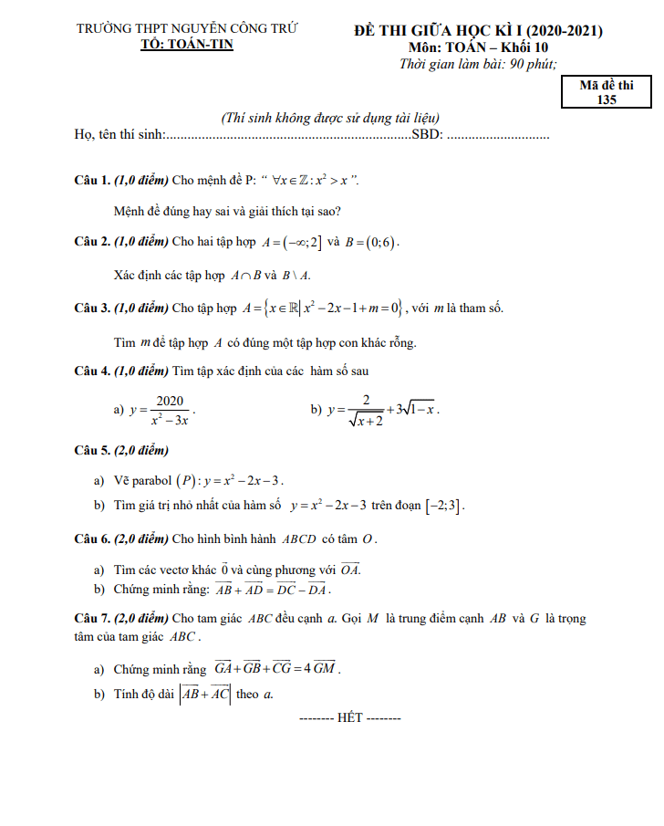 de thi giua hoc ki 1 hk1 lop 10 mon toan nam 2020 2021 truong thpt nguyen cong tru phu yen d