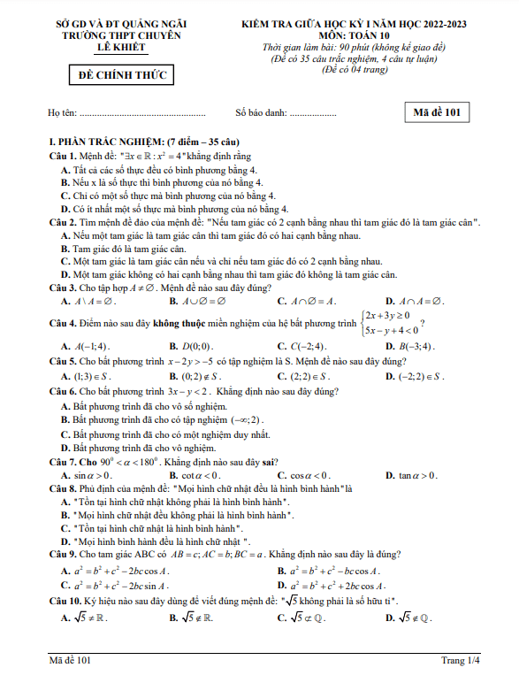 de thi giua hoc ki 1 hk1 lop 10 mon toan nam 2022 2023 truong chuyen le khiet quang ngai d