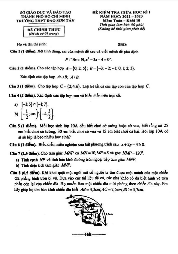 de thi giua hoc ki 1 hk1 lop 10 mon toan nam 2022 2023 truong thpt dao son tay tp hcm d