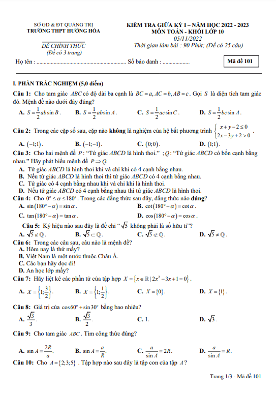 de thi giua hoc ki 1 hk1 lop 10 mon toan nam 2022 2023 truong thpt huong hoa quang tri d