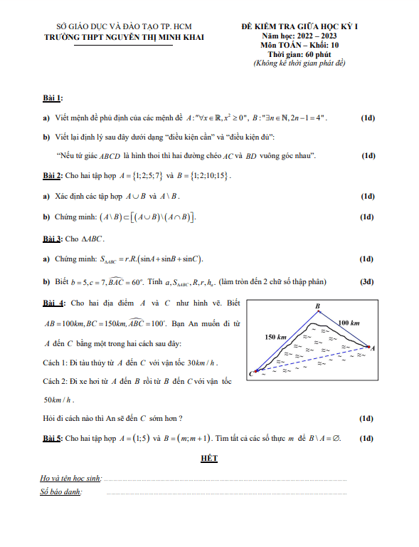 Đề thi giữa học kì 1 (HK1) lớp 10 môn Toán năm 2022 2023 trường THPT Nguyễn Thị Minh Khai TP HCM 7 de thi giua hoc ki 1 hk1 lop 10 mon toan nam 2022 2023 truong thpt nguyen thi minh khai tp hcm d