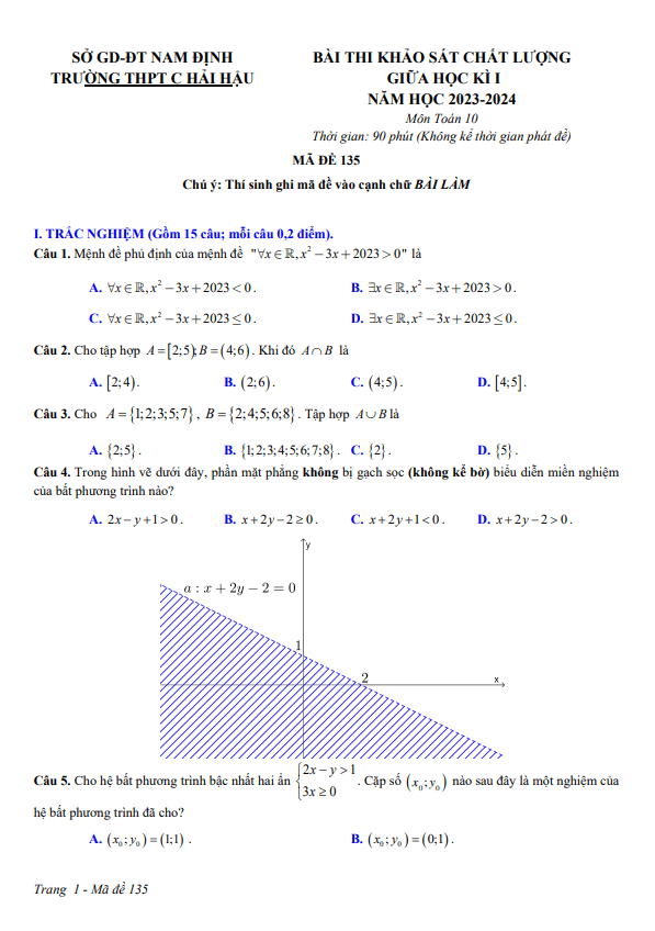 de thi giua hoc ki 1 hk1 lop 10 mon toan nam 2023 2024 truong thpt c hai hau nam dinh d