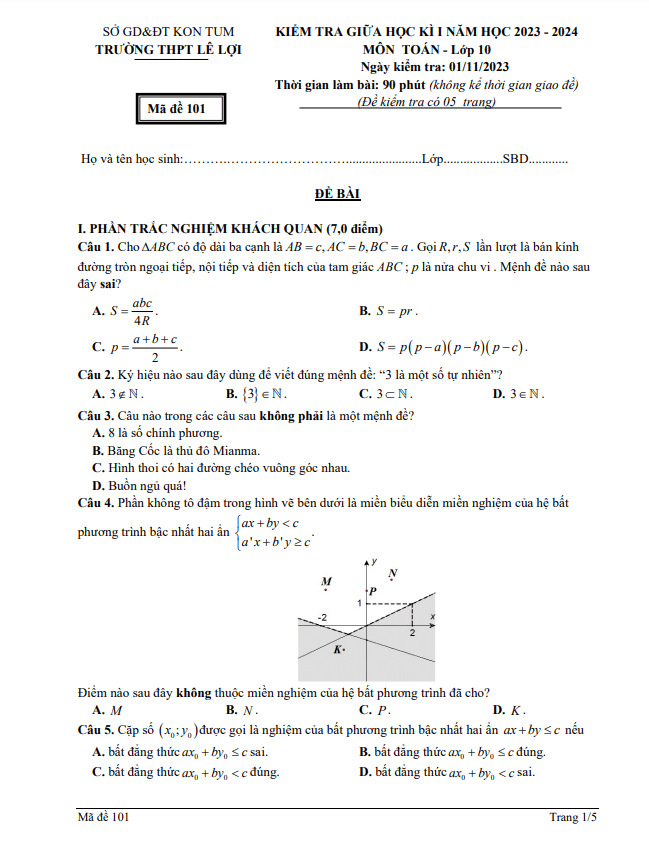 de thi giua hoc ki 1 hk1 lop 10 mon toan nam 2023 2024 truong thpt le loi kon tum d