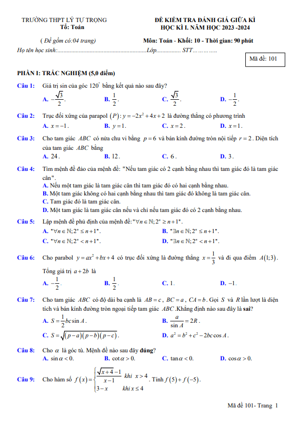 Đề thi giữa học kì 1 (HK1) lớp 10 môn Toán năm 2023 2024 trường THPT Lý Tự Trọng Khánh Hòa 3 de thi giua hoc ki 1 hk1 lop 10 mon toan nam 2023 2024 truong thpt ly tu trong khanh hoa d