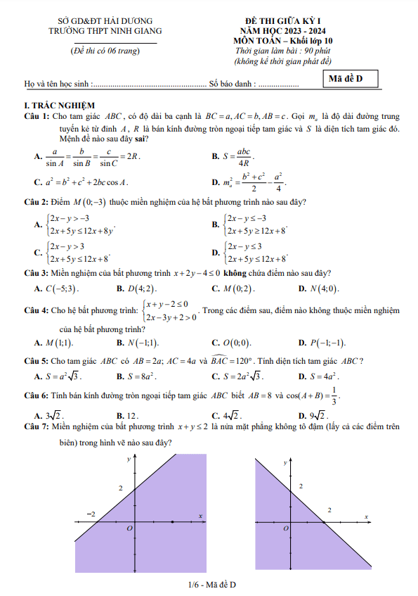 de thi giua hoc ki 1 hk1 lop 10 mon toan nam 2023 2024 truong thpt ninh giang hai duong d