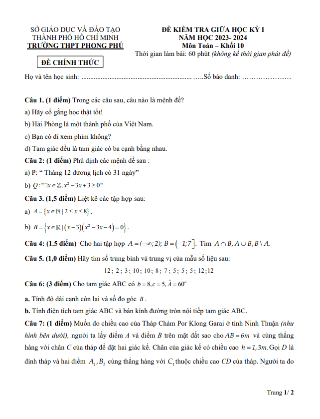 de thi giua hoc ki 1 hk1 lop 10 mon toan nam 2023 2024 truong thpt phong phu tp hcm d