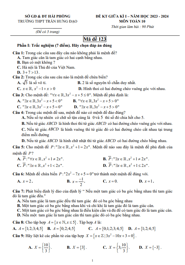 de thi giua hoc ki 1 hk1 lop 10 mon toan nam 2023 2024 truong thpt tran hung dao hai phong d