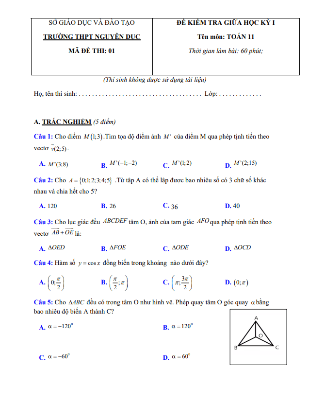 de thi giua hoc ki 1 hk1 lop 11 mon toan nam 2020 2021 truong thpt nguyen duc quang nam d