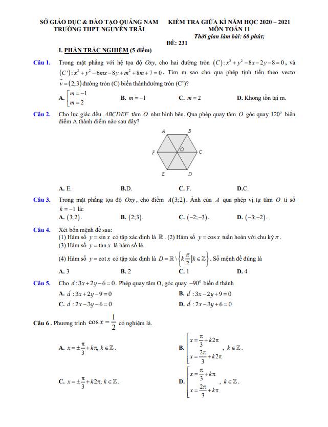 de thi giua hoc ki 1 hk1 lop 11 mon toan nam 2020 2021 truong thpt nguyen trai quang nam d