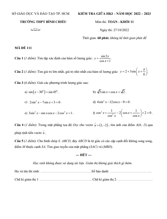 de thi giua hoc ki 1 hk1 lop 11 mon toan nam 2022 2023 truong thpt binh chieu tp hcm d