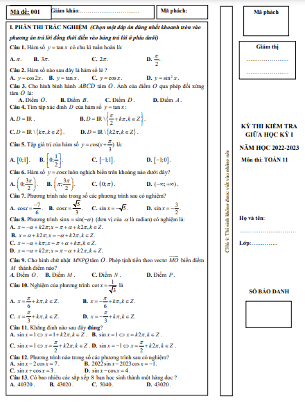 de thi giua hoc ki 1 hk1 lop 11 mon toan nam 2022 2023 truong thpt huong khe ha tinh d