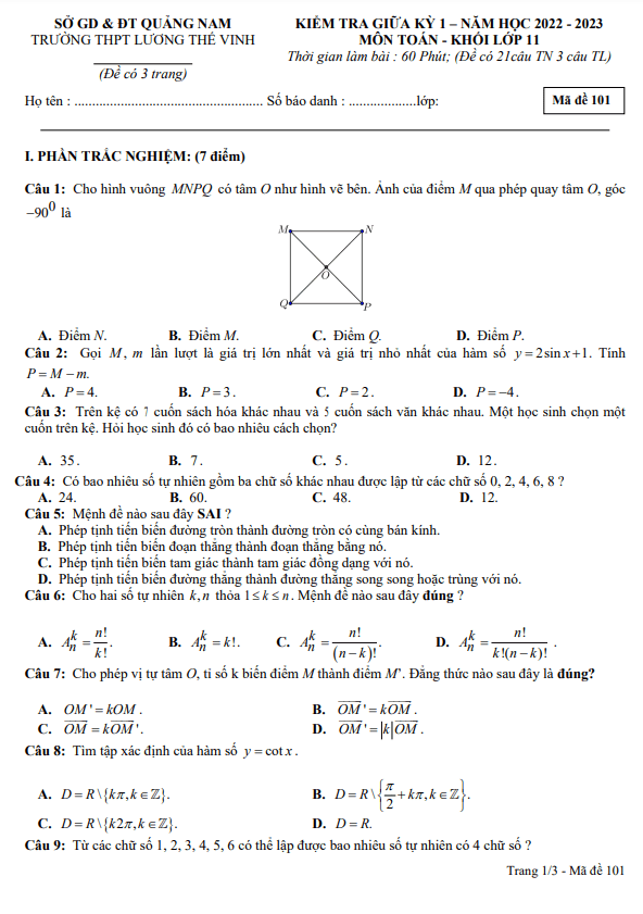 de thi giua hoc ki 1 hk1 lop 11 mon toan nam 2022 2023 truong thpt luong the vinh quang nam d