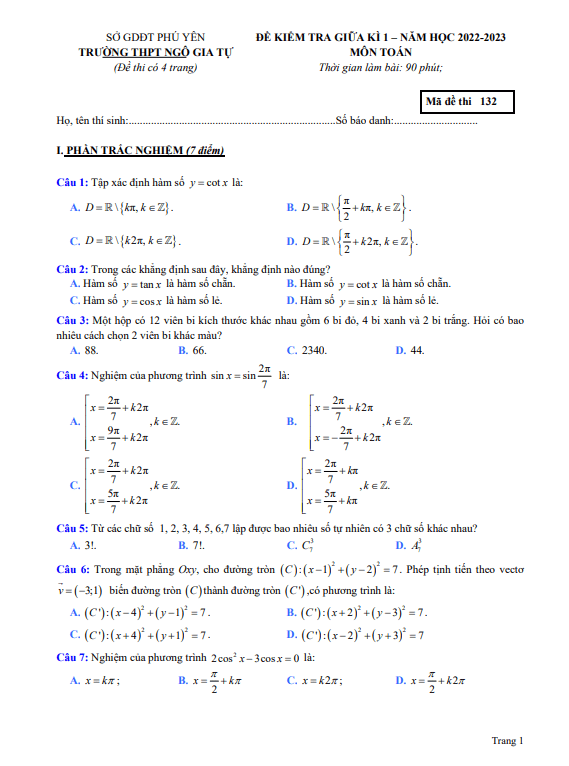 de thi giua hoc ki 1 hk1 lop 11 mon toan nam 2022 2023 truong thpt ngo gia tu phu yen d